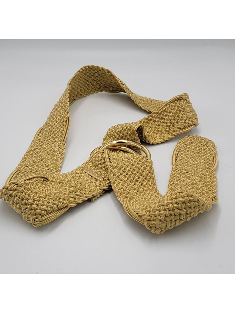 Lauren Gold Braided Rope Belt With Gold-Tone Rings & Elegant Textured Design